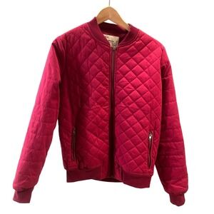RVCA Nature x‎ Industry Quilted Bomber Jacket Sm Burgundy Wine Zip Pockets Coat